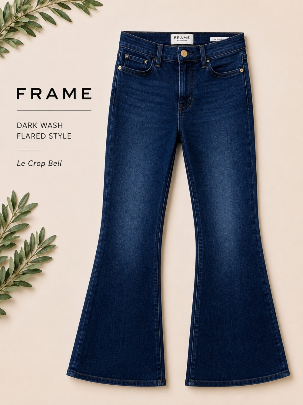 FRAME Denim Dark Wash Blue Flare Cropped Jeans, Size 27